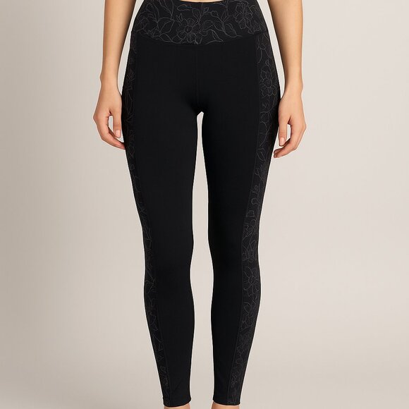 Skechers Black Floral Print Leggings – Women’s Size Large – High-Waisted - Picture 1 of 8